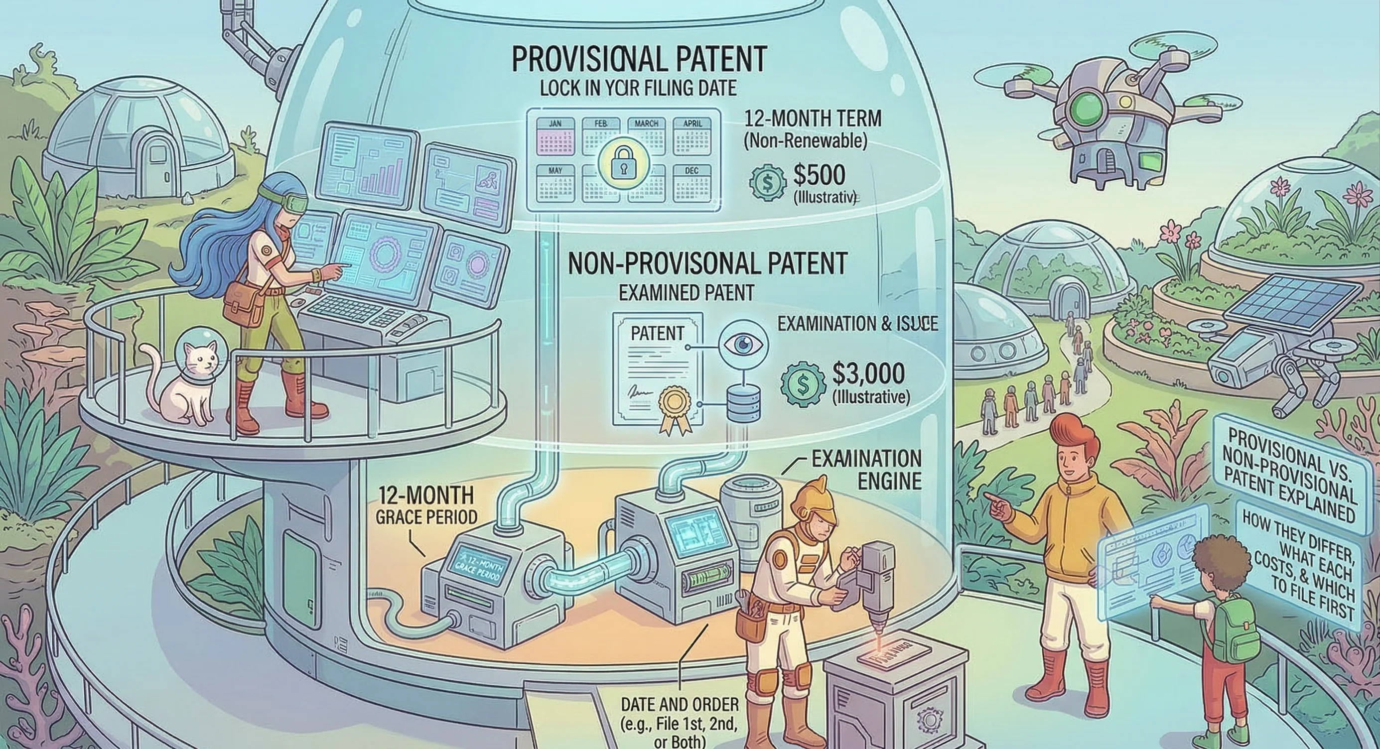 Illustration comparing provisional and non-provisional patents